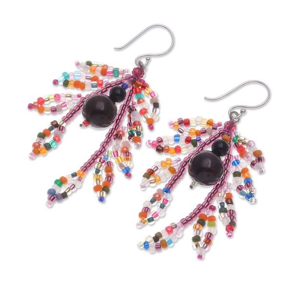 Alternate image for Dangle Earrings with Garnet Agate Sterling Silver Hooks Chic Look