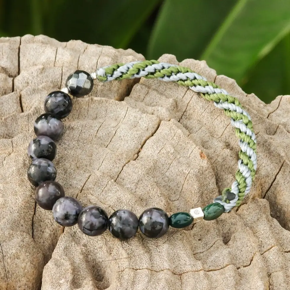 Multi-Gemstone Beaded Stretch Bracelet in Green and Grey 'Mystic Journey'
