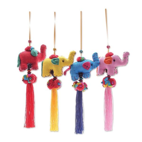 Alternate image for Handcrafted Cotton Blend Elephant Ornaments Set of 4 Thai Parade