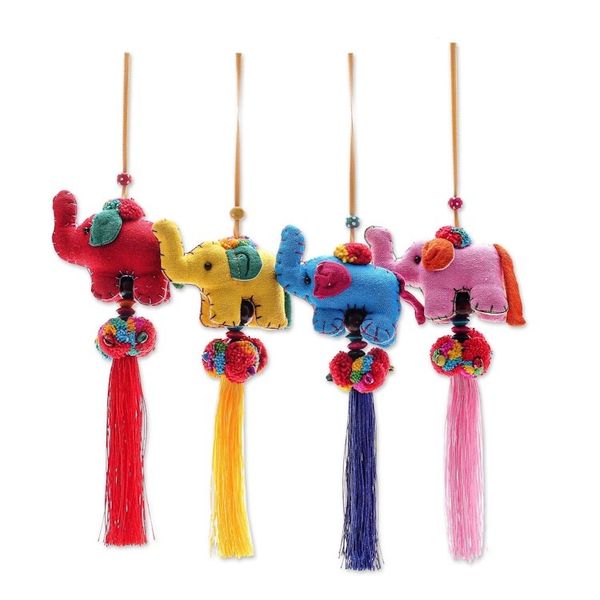 Alternate image for Handcrafted Cotton Blend Elephant Ornaments Set of 4 Thai Parade