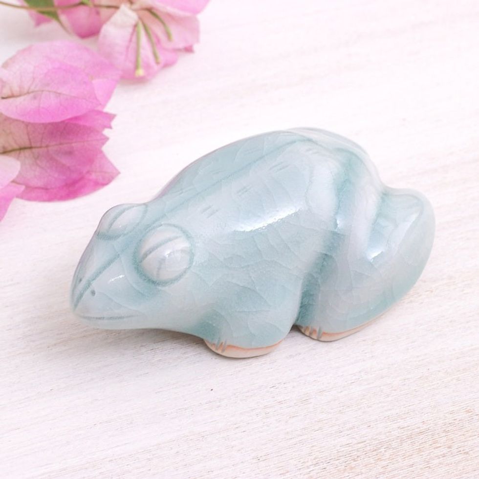 Handmade Celadon Ceramic Figurine 'Thai Frog'