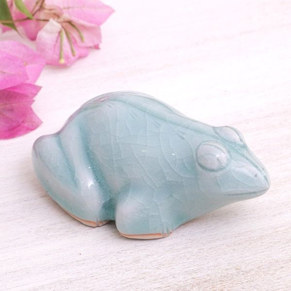 Alternate image for Handmade Celadon Ceramic Figurine Thai Frog