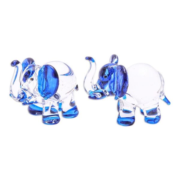 Alternate image for Set of 2 Elephant-Themed Handblown Glass Figurines in Blue Intuition Trunks
