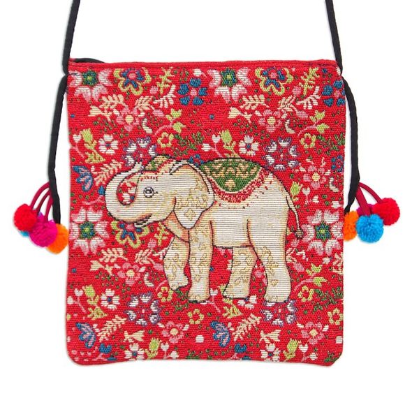 Alternate image for Traditional Elephant-Themed Floral Red Sling with Pompoms Elephants Joy