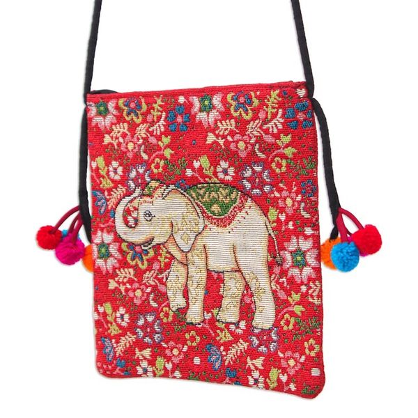 Alternate image for Traditional Elephant-Themed Floral Red Sling with Pompoms Elephants Joy