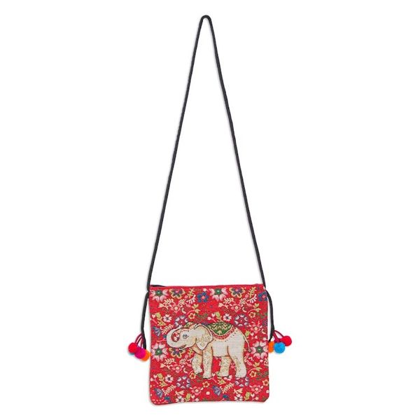 Alternate image for Traditional Elephant-Themed Floral Red Sling with Pompoms Elephants Joy