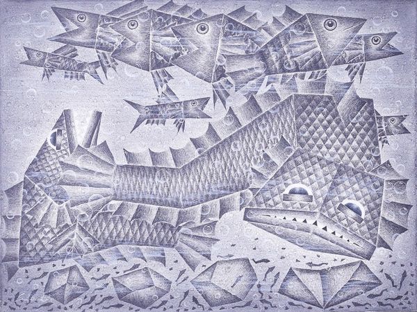 Alternate image for Monochrome Fish Painting in Acrylics on Canvas The Parent