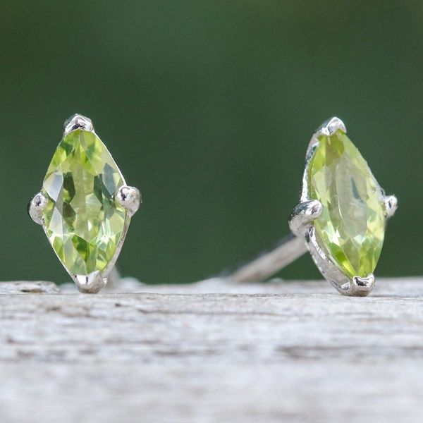 Alternate image for Polished Button Earrings with Marquise-Shaped Peridot Gems The Fortunate Marchioness