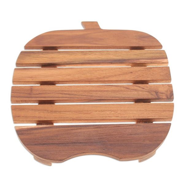 Alternate image for Apple-Shaped Teak Wood Pot Stand Handcrafted in Thailand Fruitful Banquet