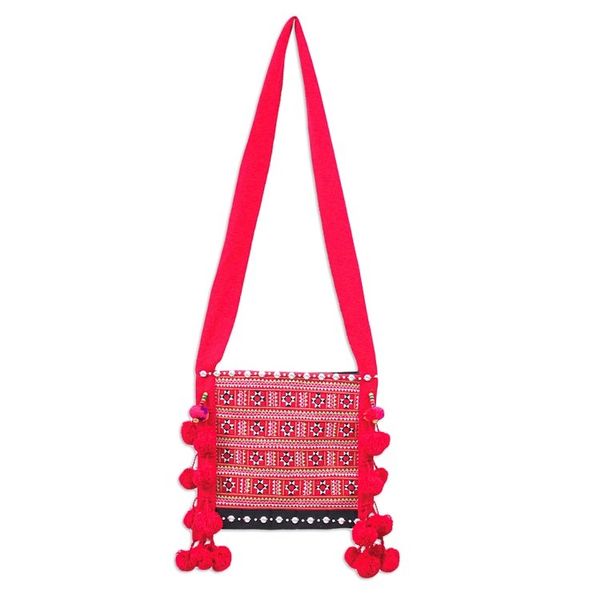 Alternate image for Traditional Floral Patterned Red Beaded Cotton Sling Red Customs