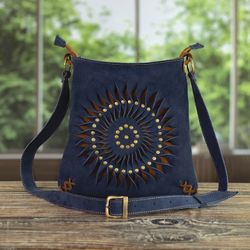 Image for Suede Shoulder Bag in Blue with Adjustable Strap from Peru Ripple Effect