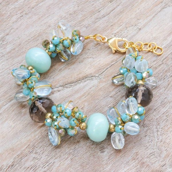 Alternate image for 18k Gold-Accented Blue Agate and Quartz Beaded Bracelet Blue Spell