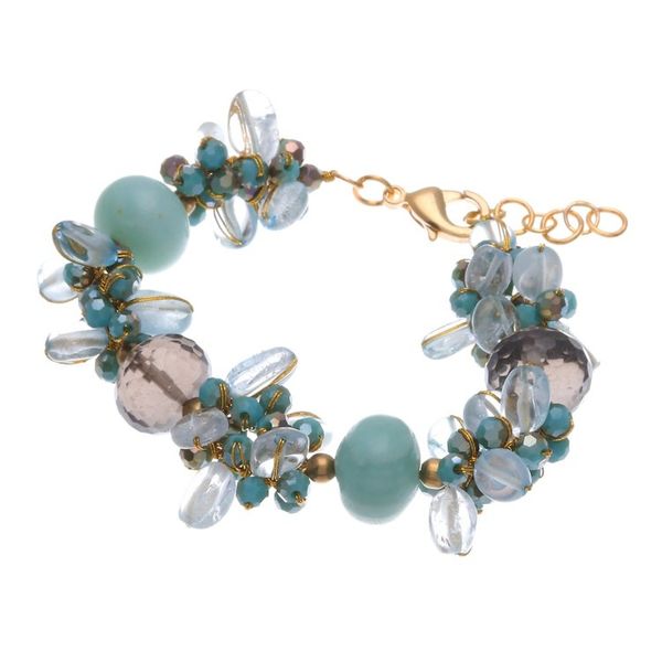 Alternate image for 18k Gold-Accented Blue Agate and Quartz Beaded Bracelet Blue Spell