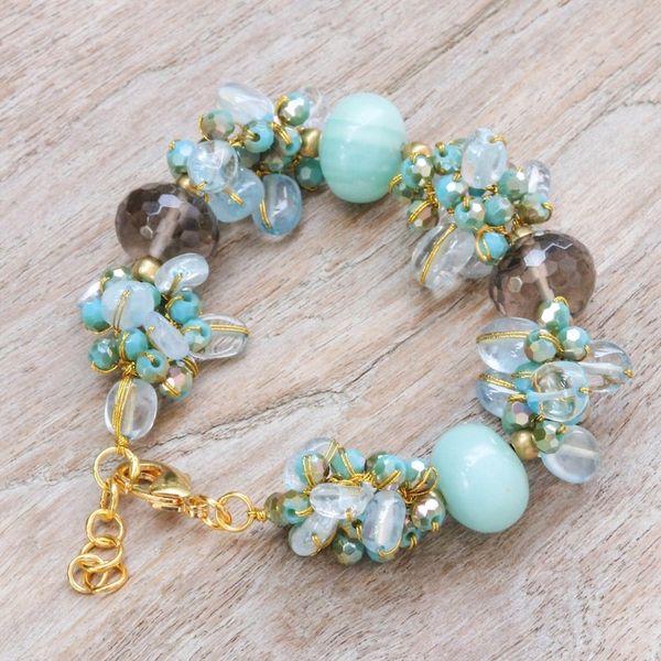 Alternate image for 18k Gold-Accented Blue Agate and Quartz Beaded Bracelet Blue Spell