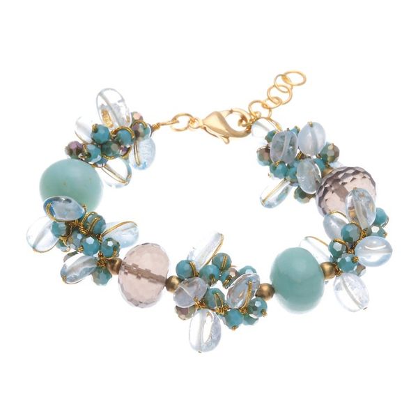 Alternate image for 18k Gold-Accented Blue Agate and Quartz Beaded Bracelet Blue Spell