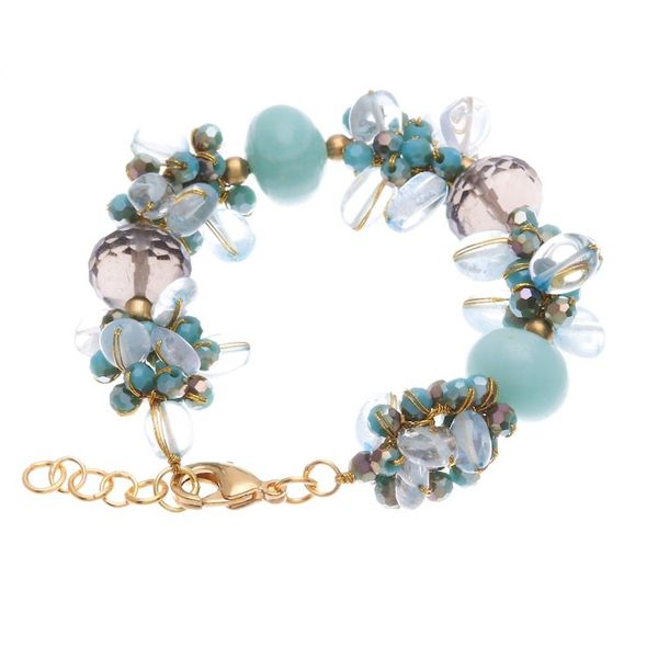 Alternate image for 18k Gold-Accented Blue Agate and Quartz Beaded Bracelet Blue Spell