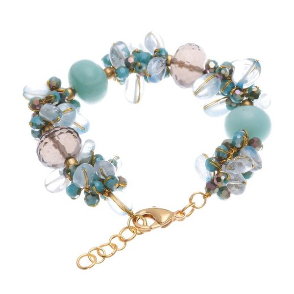 Alternate image for 18k Gold-Accented Blue Agate and Quartz Beaded Bracelet Blue Spell