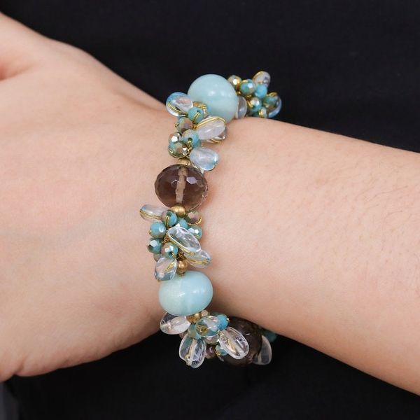 Alternate image for 18k Gold-Accented Blue Agate and Quartz Beaded Bracelet Blue Spell