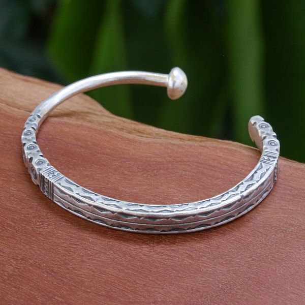 Alternate image for Hill Tribe-Themed Silver Cuff Bracelet from Thailand Legacy Luxury