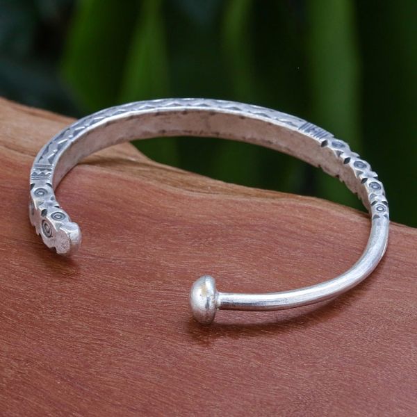 Alternate image for Hill Tribe-Themed Silver Cuff Bracelet from Thailand Legacy Luxury