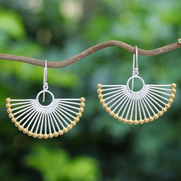 Alternate image for Hand Crafted Gold-Accented Dangle Earrings Palace Fan