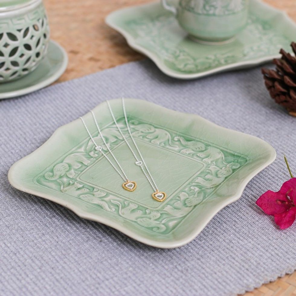 Celadon Ceramic Elephant Catchall Handcrafted in Thailand 'Green Elephant Allure'
