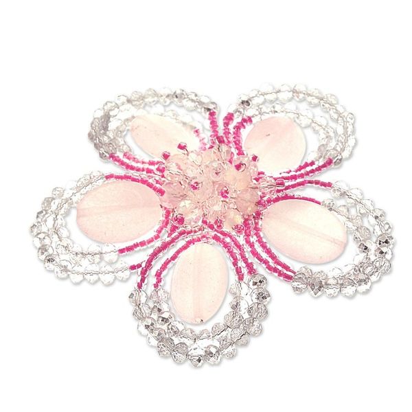 Alternate image for Handcrafted Floral Pink Quartz and Glass Beaded Brooch Pin Spring in Tenderness