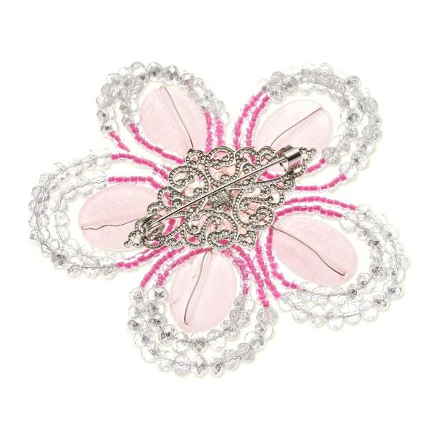 Alternate image for Handcrafted Floral Pink Quartz and Glass Beaded Brooch Pin Spring in Tenderness