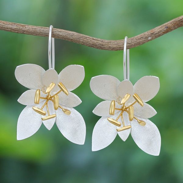 Alternate image for Handmade Gold-Accented Floral Drop Earrings Under Starlight