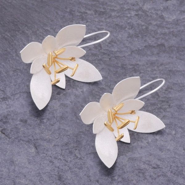 Alternate image for Handmade Gold-Accented Floral Drop Earrings Under Starlight