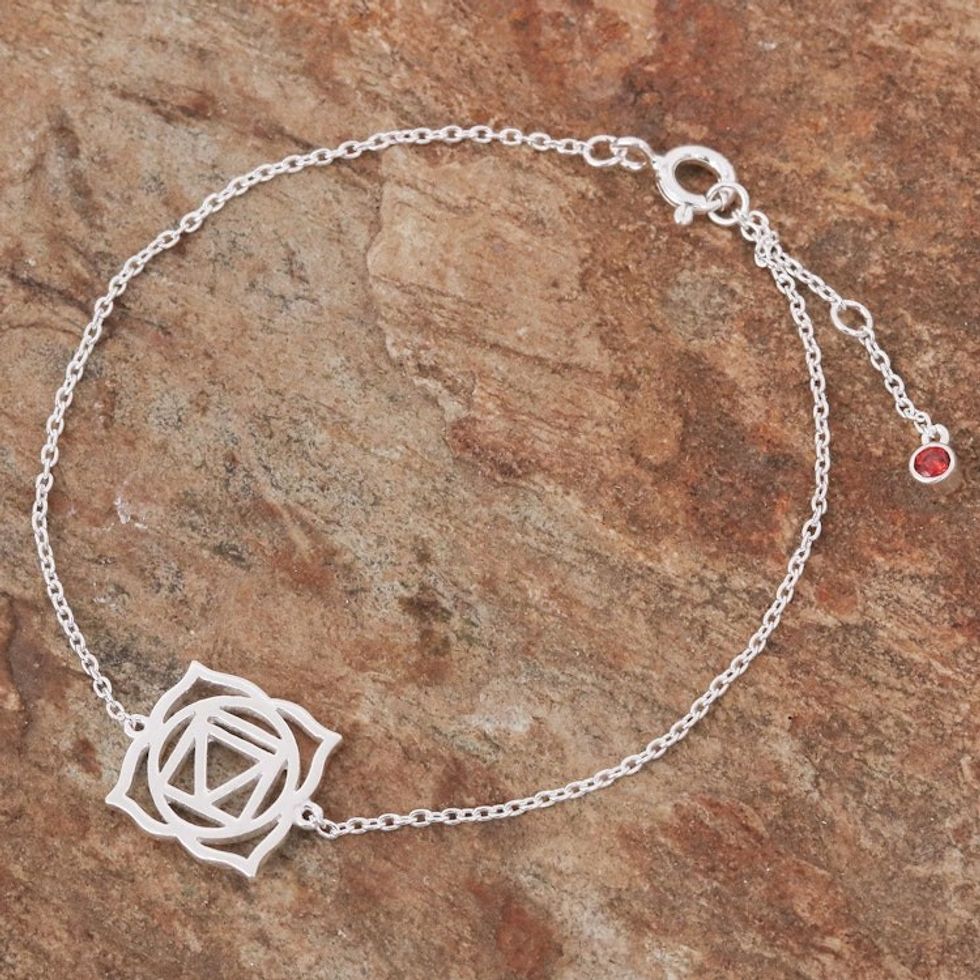 Artisan Crafted Cubic Zirconia Pendant Bracelet 'Root Chakra Spin'