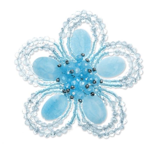 Alternate image for Handcrafted Floral Blue Quartz and Glass Beaded Brooch Pin Spring in Serenity