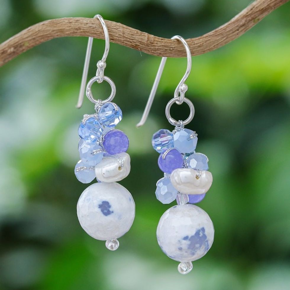 Blue Multi-Gemstone Dangle Earrings Handcrafted in Thailand 'Blue Energy'