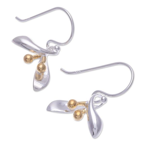 Alternate image for Sterling Silver Floral Dangle Earrings with 18k Gold Accents Golden Floral Charm