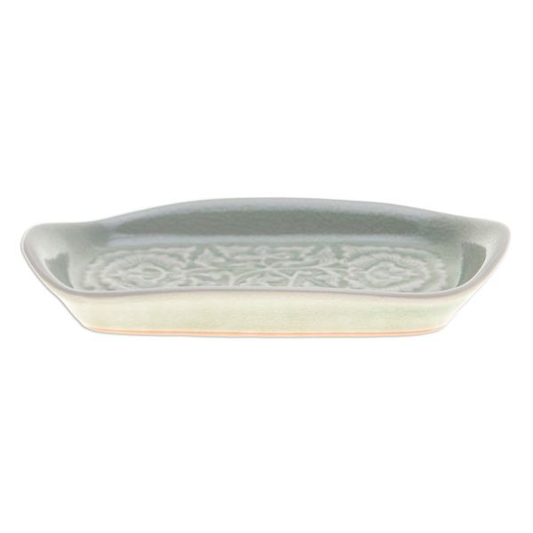 Alternate image for Green Handmade Celadon Ceramic Floral and Leaf Serving Dish Thai Blooms