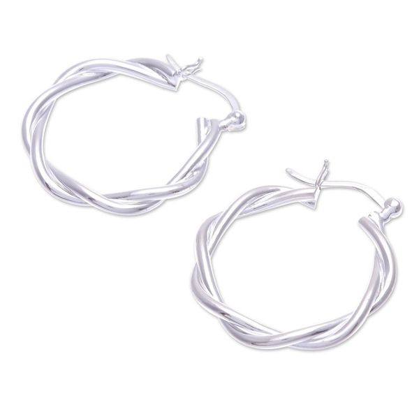 Alternate image for Handcrafted Thai Sterling Silver Hoop Earrings Dancing Silver
