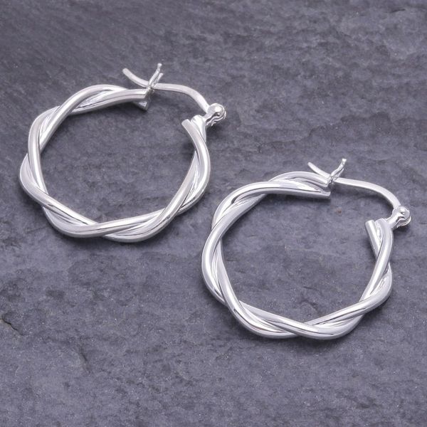 Alternate image for Handcrafted Thai Sterling Silver Hoop Earrings Dancing Silver