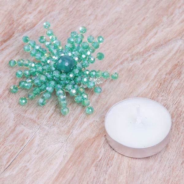 Alternate image for Star-Shaped Green Chalcedony and Glass Beaded Brooch The Harmonious Starlight