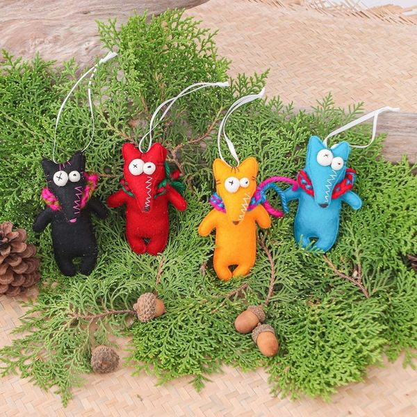 Alternate image for Set of 4 Handcrafted Fox Felt Ornaments in Diverse Hues Colors Foxes