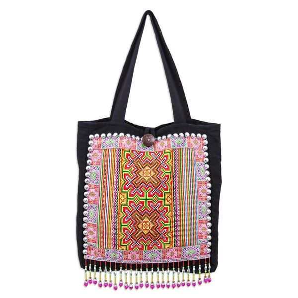 Alternate image for Handcrafted Cross-Stitched Hmong Cotton Tote Bag Hmong Fantasy