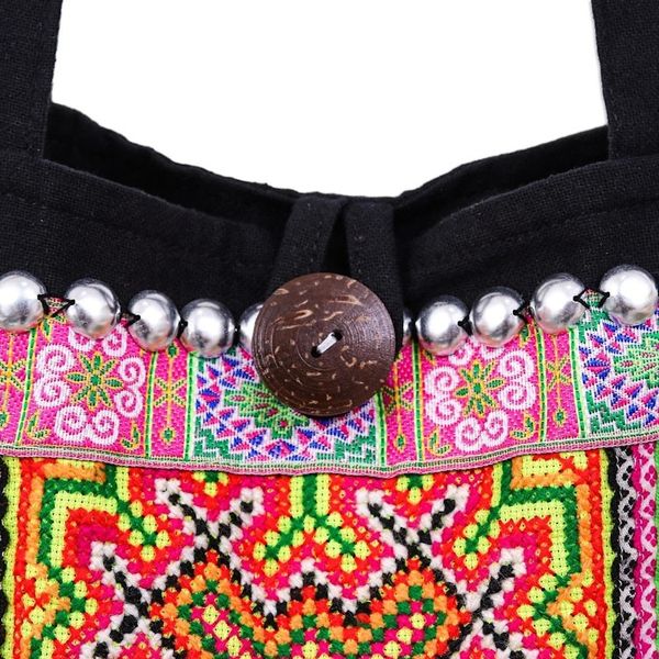 Alternate image for Handcrafted Cross-Stitched Hmong Cotton Tote Bag Hmong Fantasy