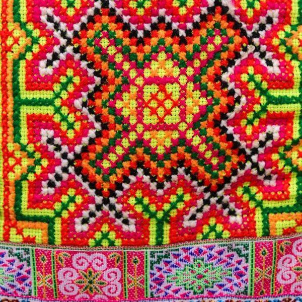 Alternate image for Handcrafted Cross-Stitched Hmong Cotton Tote Bag Hmong Fantasy