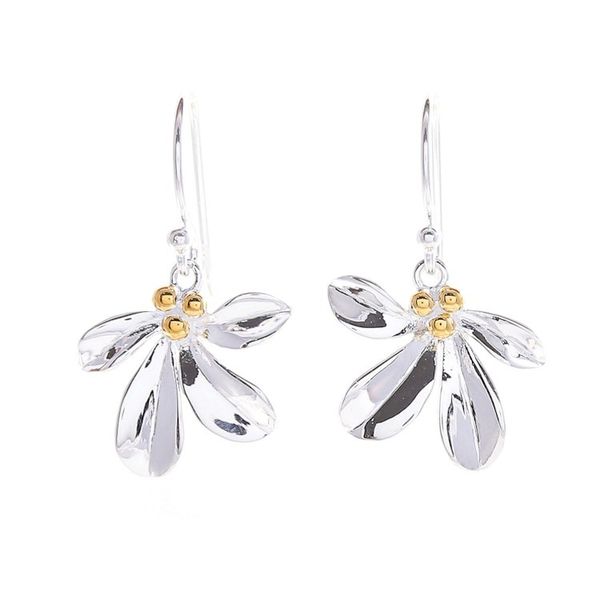 Alternate image for Sterling Silver Leaf Dangle Earrings with 18k Gold Accents Gold Enchanted Leaves