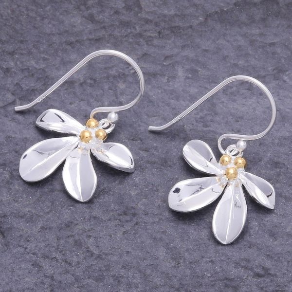 Alternate image for Sterling Silver Leaf Dangle Earrings with 18k Gold Accents Gold Enchanted Leaves