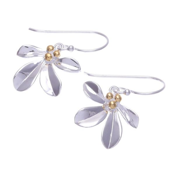 Alternate image for Sterling Silver Leaf Dangle Earrings with 18k Gold Accents Gold Enchanted Leaves