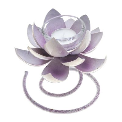 Alternate image for Handmade Steel Iron Lotus Flower Tealight Holder in Purple Lotus Flame in Purple