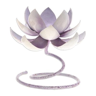Alternate image for Handmade Steel Iron Lotus Flower Tealight Holder in Purple Lotus Flame in Purple