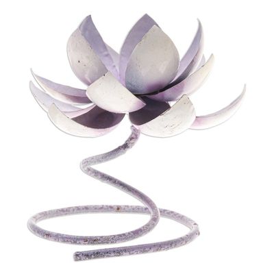 Alternate image for Handmade Steel Iron Lotus Flower Tealight Holder in Purple Lotus Flame in Purple