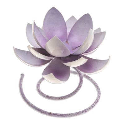 Alternate image for Handmade Steel Iron Lotus Flower Tealight Holder in Purple Lotus Flame in Purple