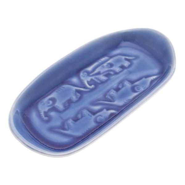 Alternate image for Blue Handmade Celadon Ceramic Elephant-Themed Serving Dish Elephant Spectacle